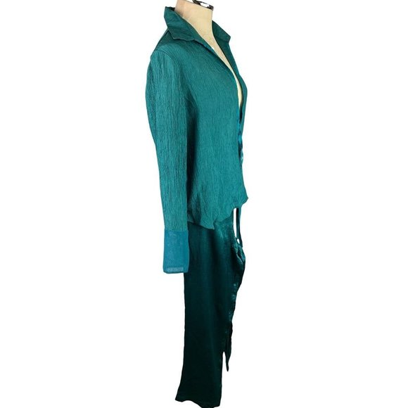 Medium DKNY Women's Emerald Green 2 Piece Loungewear Pajamas Silky Crepe - Picture 4 of 14